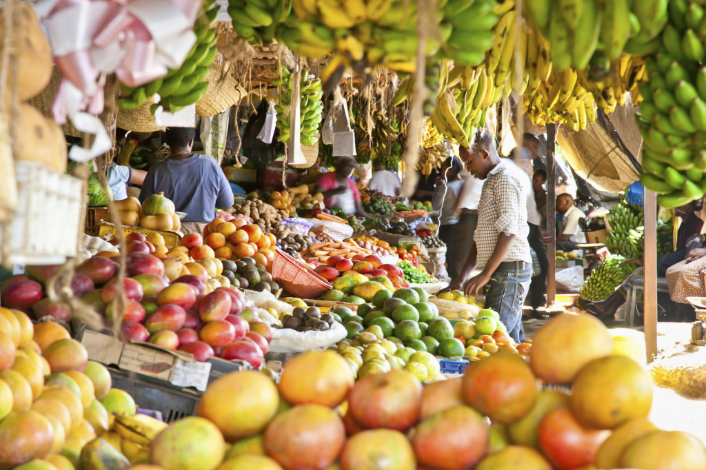 Ripe fruits stacked at a local market in Nairobi.